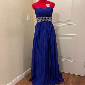 Sherri Hill Royal Blue Strapless Dress with Empire waist Beading- Size 4